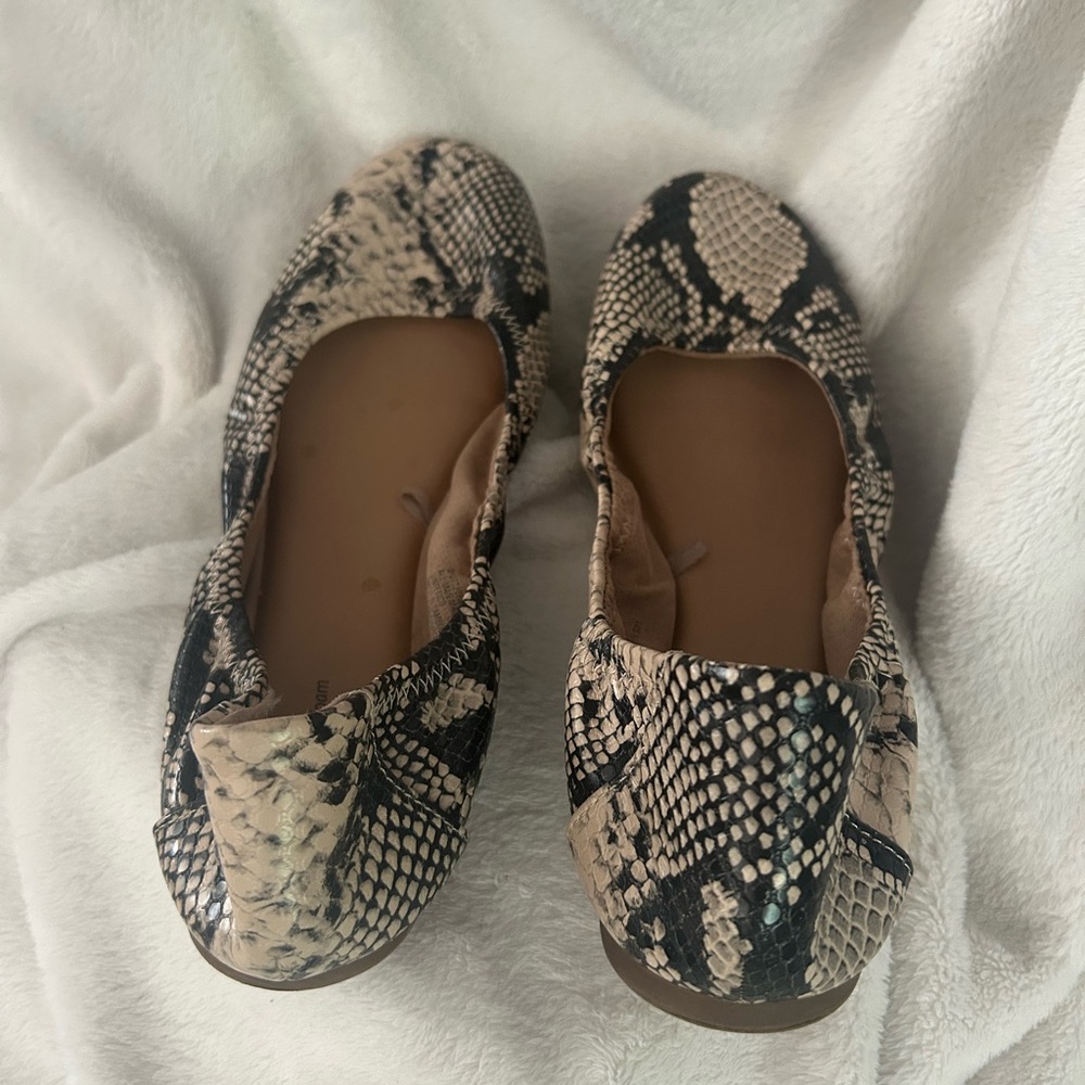 11M Snakeskin Patterned Ballet Flats, Time and Tru Memory foam slippers.
